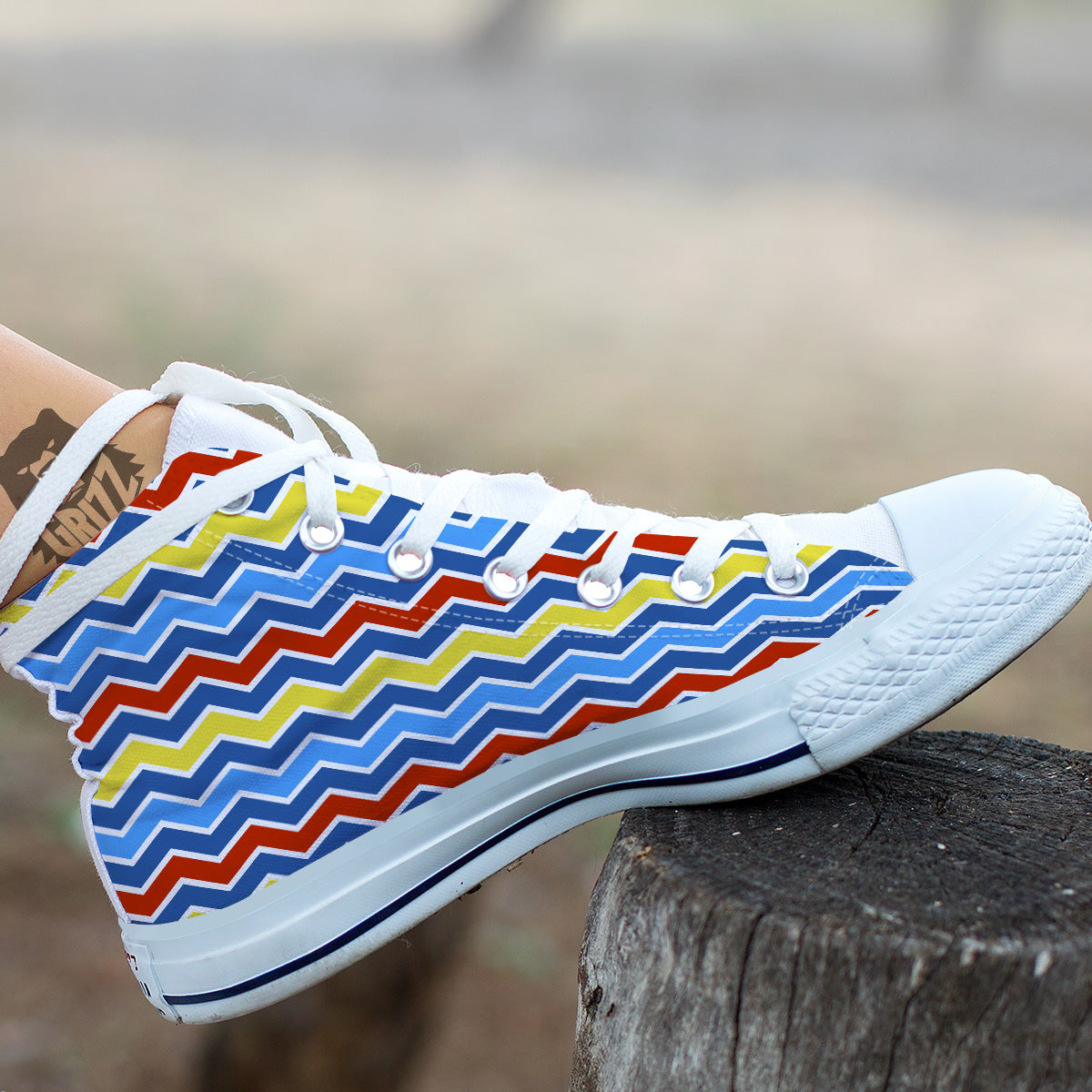 Zigzag Autism Awareness Color Print Pattern White High Top Shoes-grizzshop