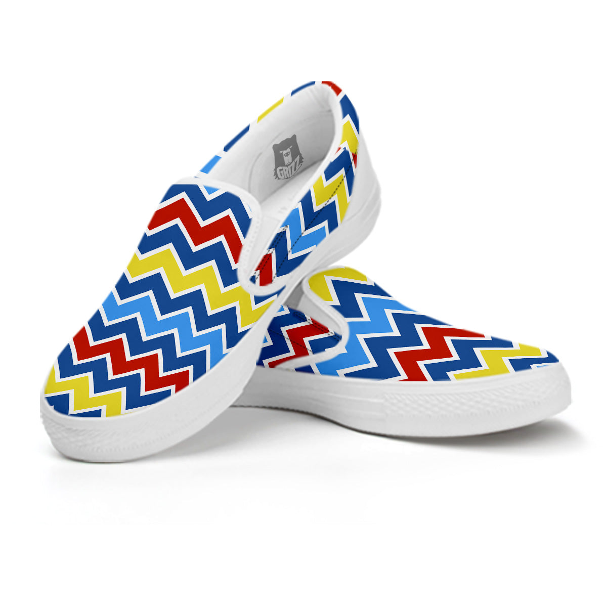 Zigzag Autism Awareness Color Print Pattern White Slip On Shoes-grizzshop