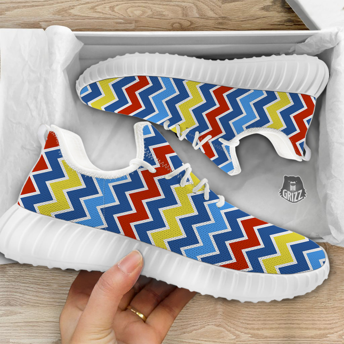 Zigzag Autism Awareness Color Print Pattern White Walking Shoes-grizzshop