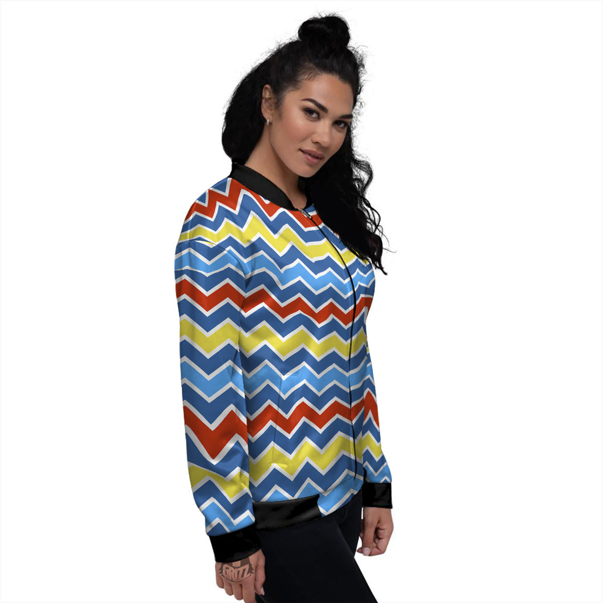 Zigzag Autism Awareness Color Print Pattern Women's Bomber Jacket-grizzshop