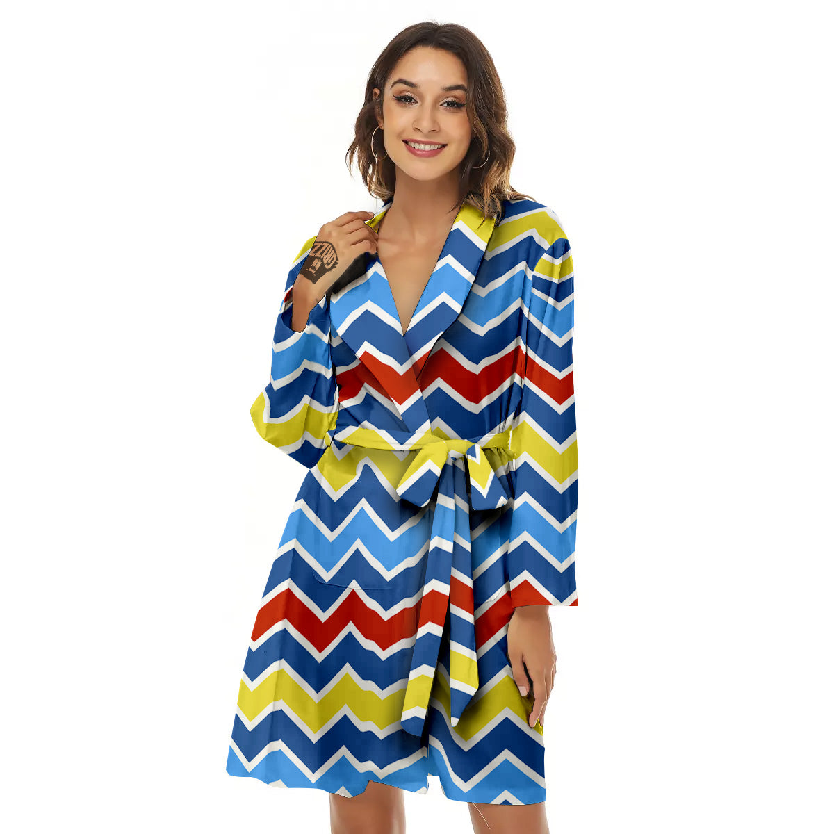 Zigzag Autism Awareness Color Print Pattern Women's Robe-grizzshop