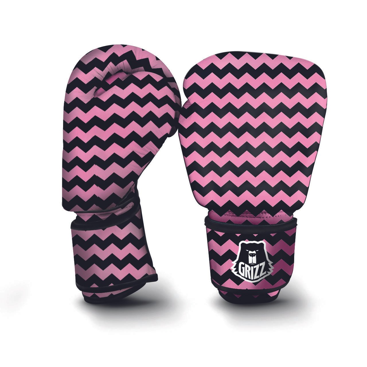 Zigzag Black And Pink Print Pattern Boxing Gloves-grizzshop