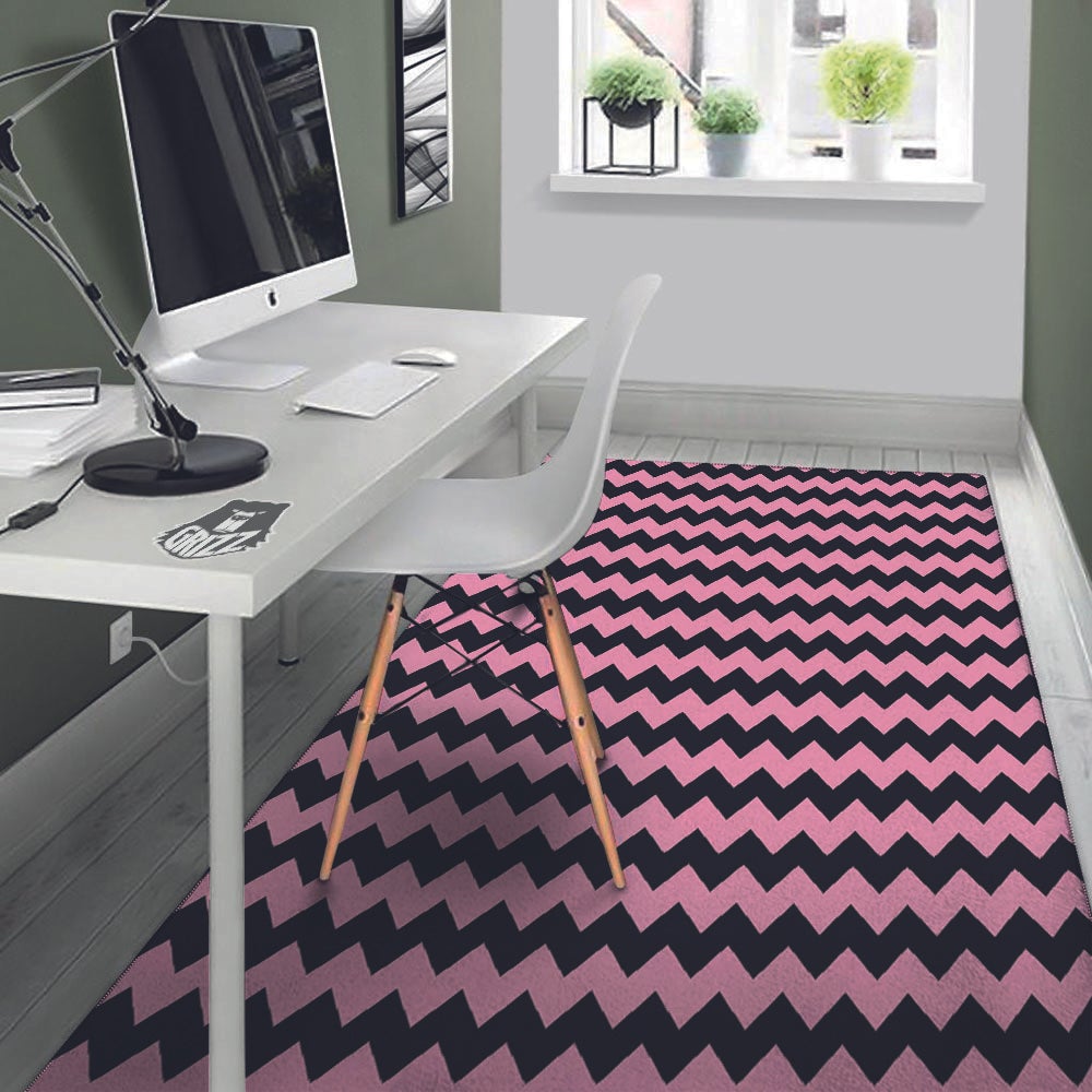 Zigzag Black And Pink Print Pattern Floor Mat-grizzshop