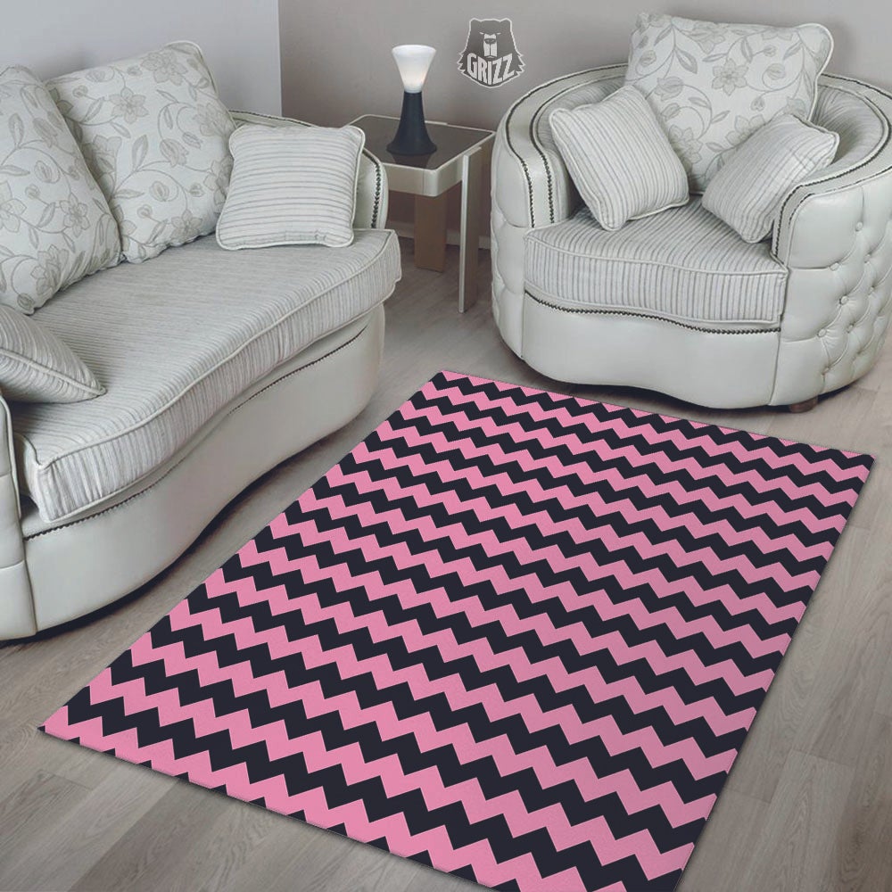 Zigzag Black And Pink Print Pattern Floor Mat-grizzshop