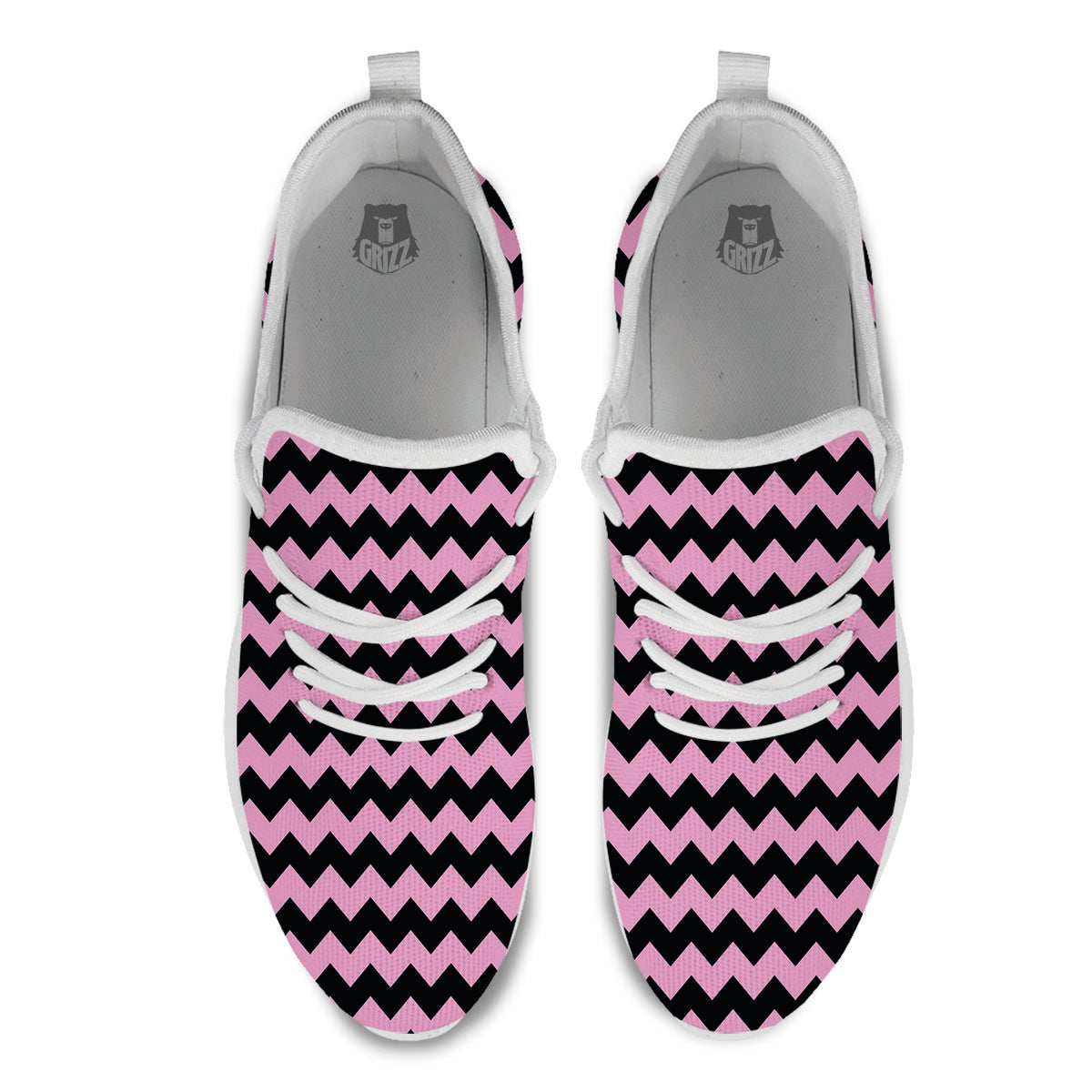 Zigzag Black And Pink Print Pattern White Athletic Shoes-grizzshop