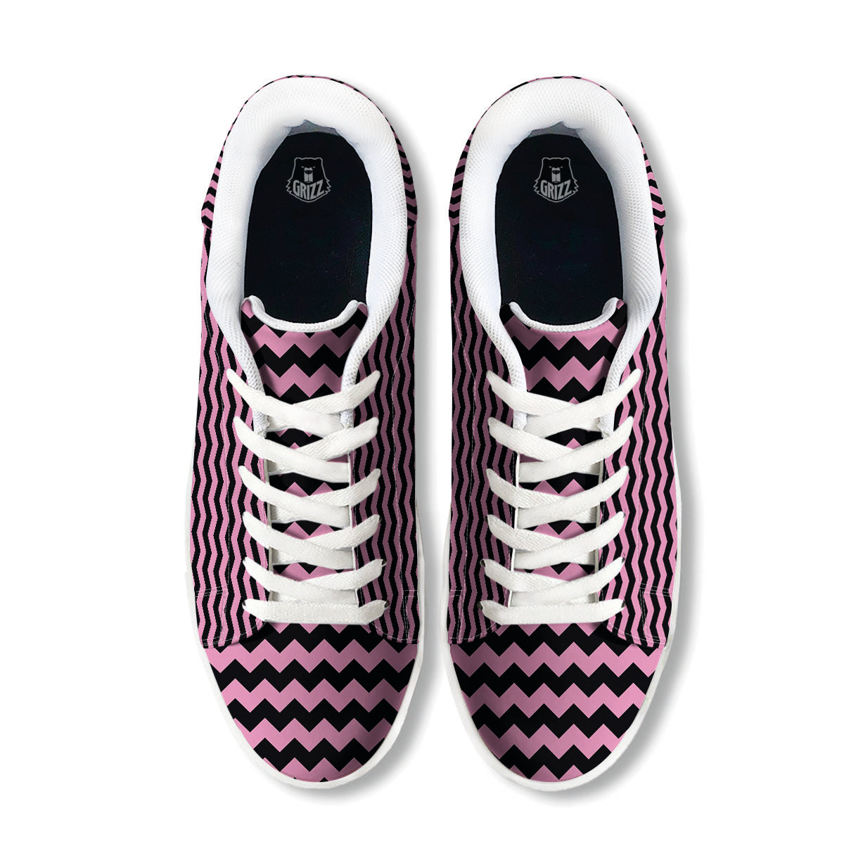 Zigzag Black And Pink Print Pattern White Low Top Sneakers-grizzshop