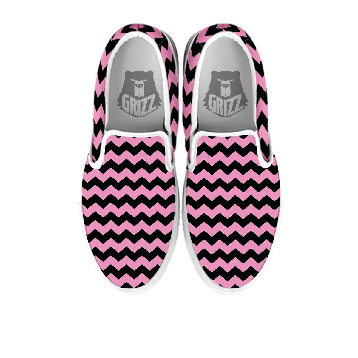 Zigzag Black And Pink Print Pattern White Slip On Shoes-grizzshop