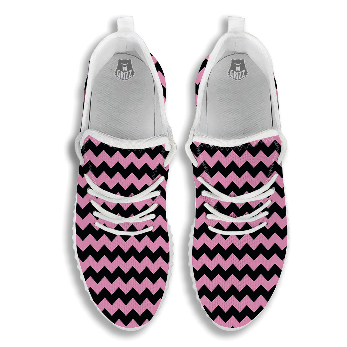 Zigzag Black And Pink Print Pattern White Walking Shoes-grizzshop
