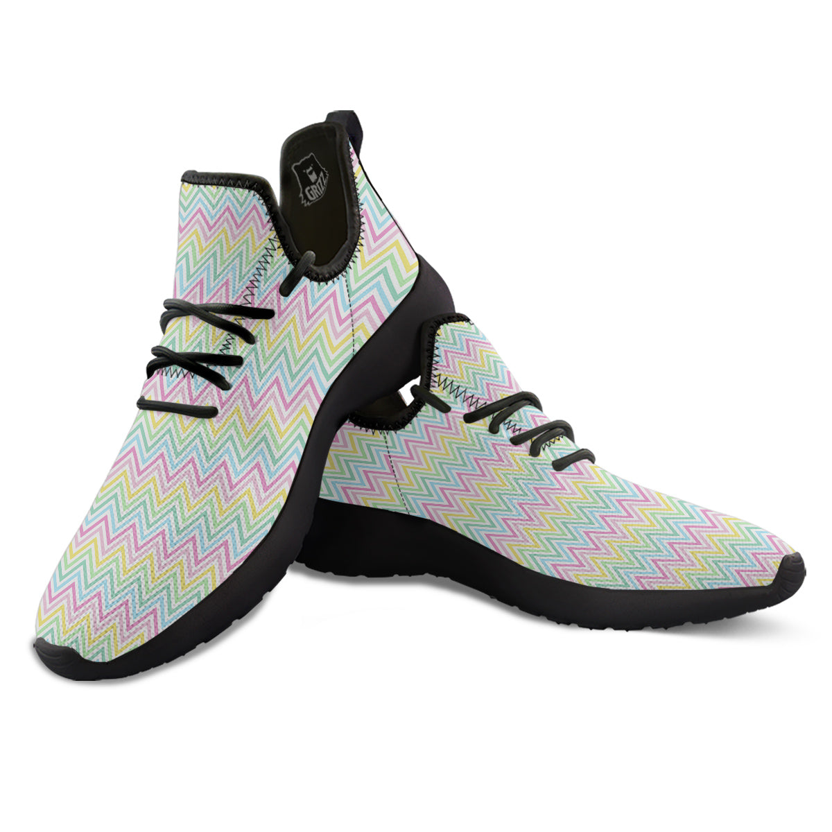 Zigzag Colorful Print Pattern Black Athletic Shoes-grizzshop