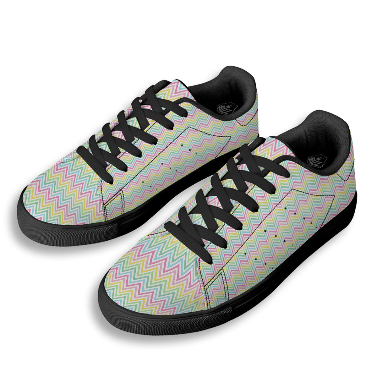 Zigzag Colorful Print Pattern Black Low Top Sneakers-grizzshop