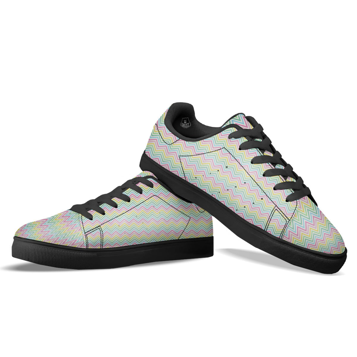 Zigzag Colorful Print Pattern Black Low Top Sneakers-grizzshop