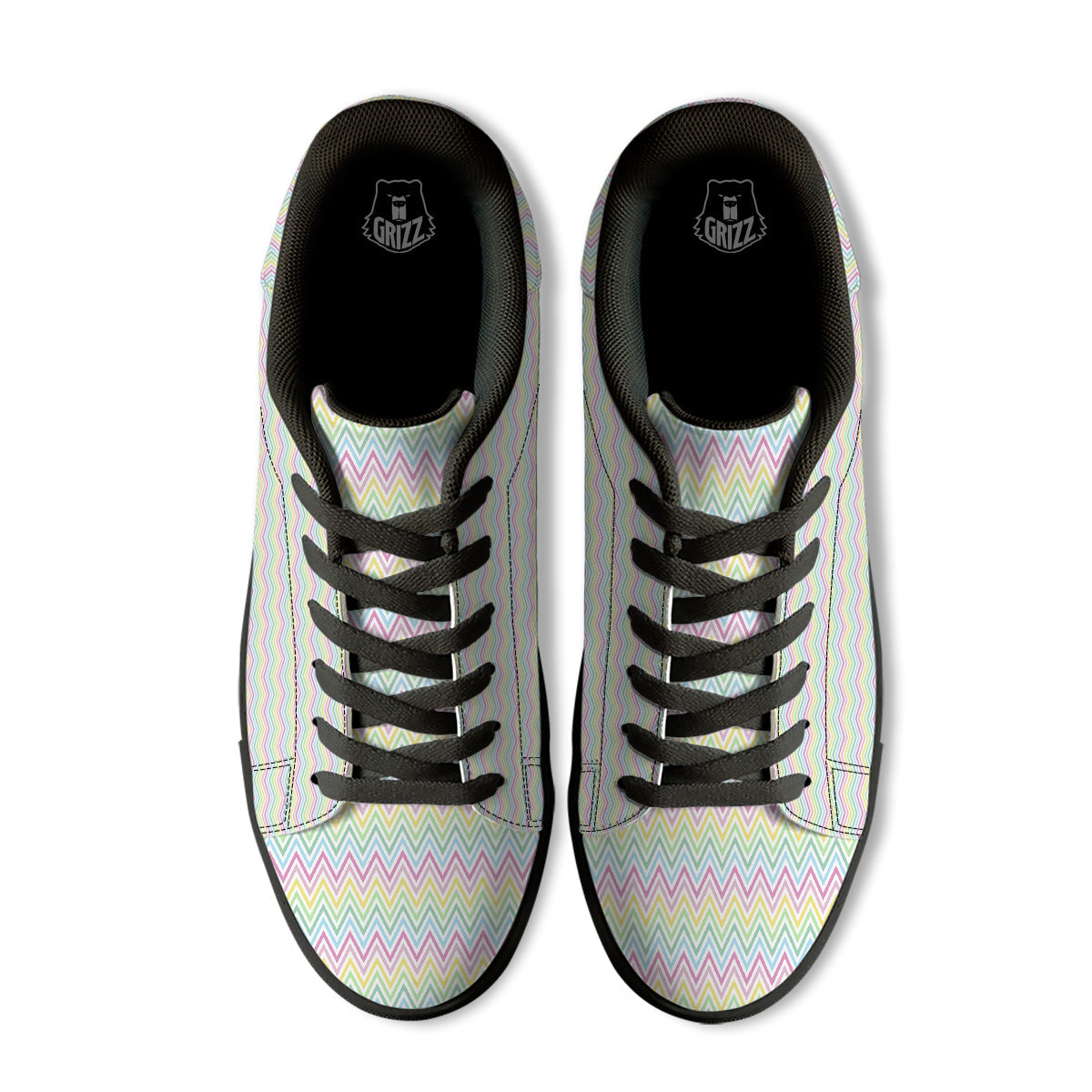 Zigzag Colorful Print Pattern Black Low Top Sneakers-grizzshop