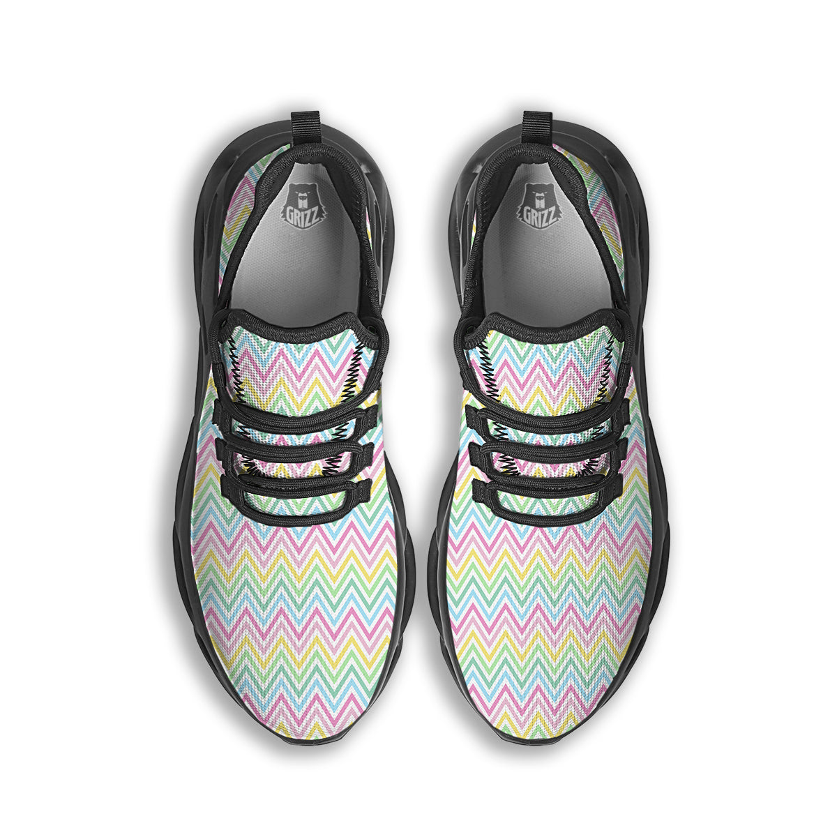 Zigzag Colorful Print Pattern Black Running Shoes-grizzshop