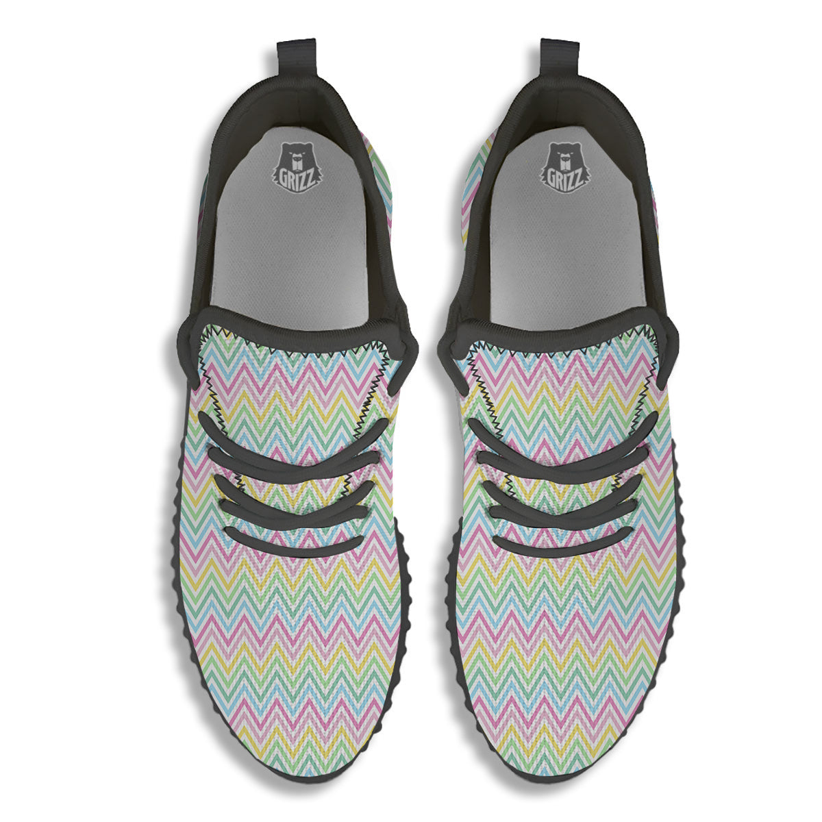 Zigzag Colorful Print Pattern Black Walking Shoes-grizzshop