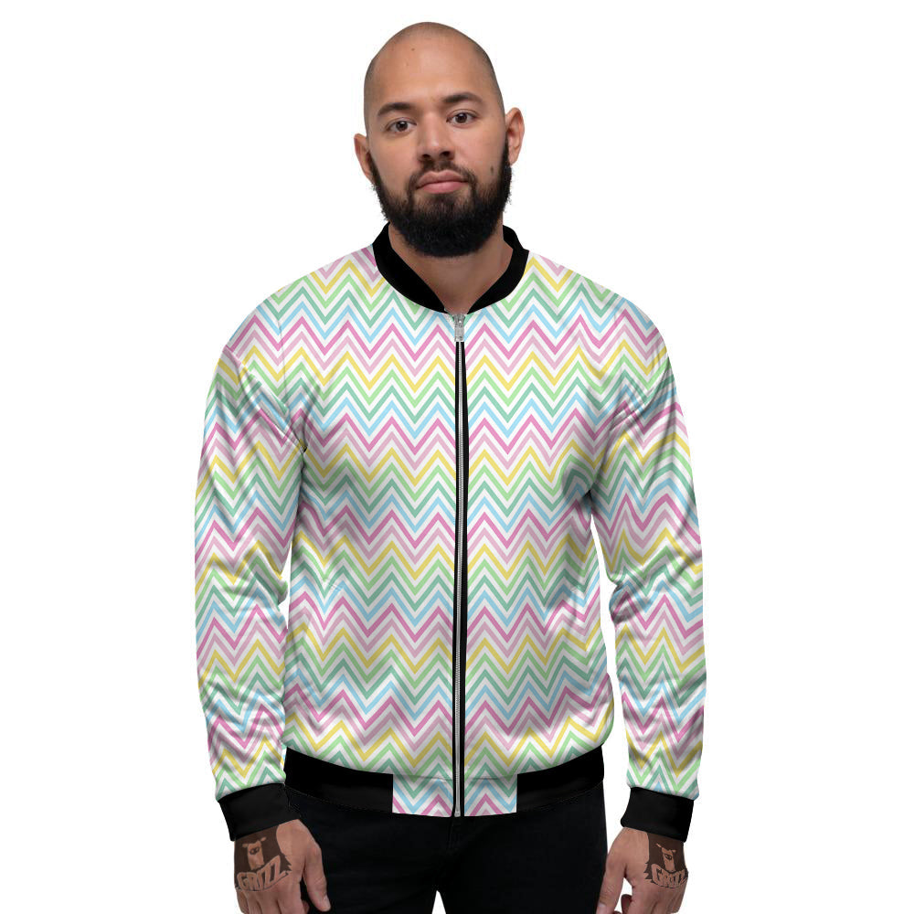 Zigzag Colorful Print Pattern Men's Bomber Jacket-grizzshop