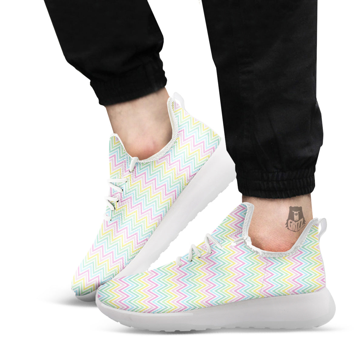 Zigzag Colorful Print Pattern White Athletic Shoes-grizzshop