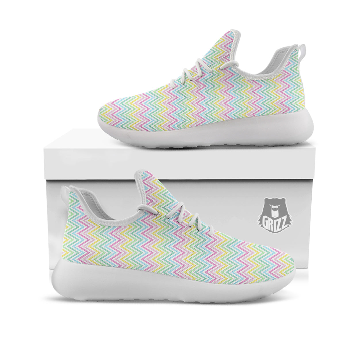 Zigzag Colorful Print Pattern White Athletic Shoes-grizzshop