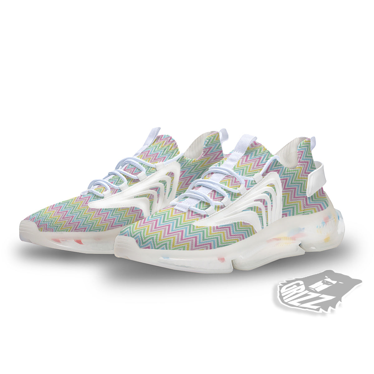 Zigzag Colorful Print Pattern White Gym Shoes-grizzshop
