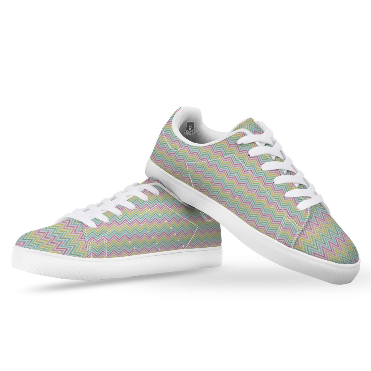 Zigzag Colorful Print Pattern White Low Top Sneakers-grizzshop