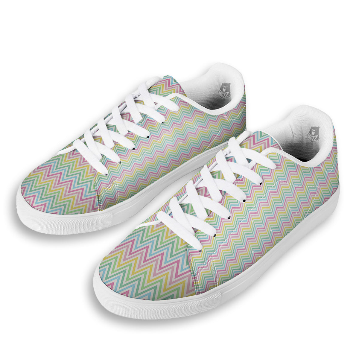 Zigzag Colorful Print Pattern White Low Top Sneakers-grizzshop
