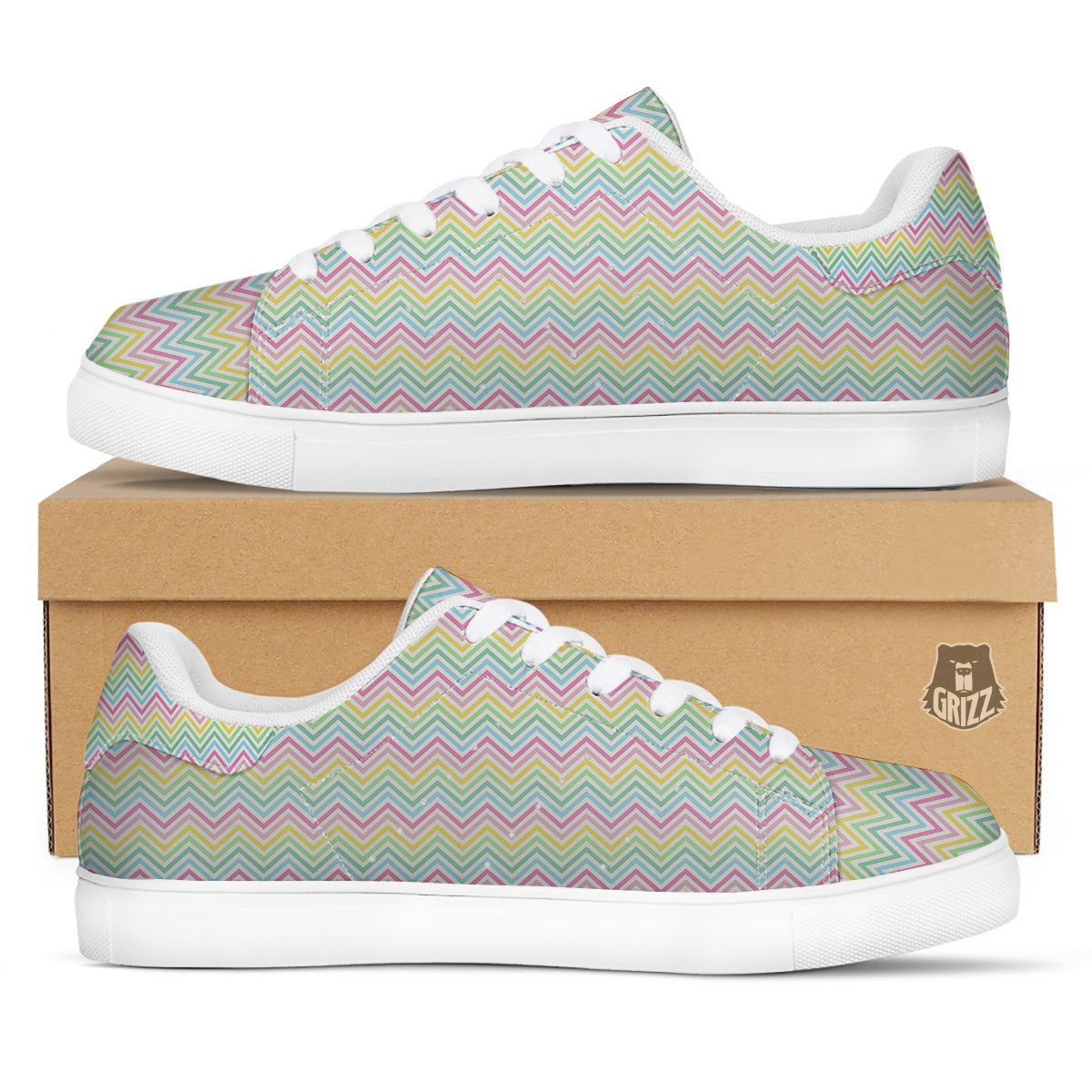 Zigzag Colorful Print Pattern White Low Top Sneakers-grizzshop