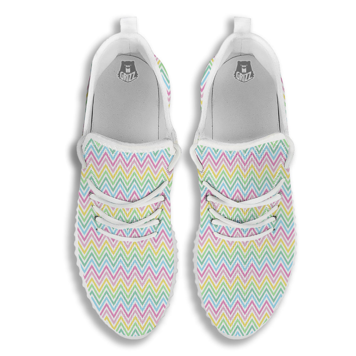 Zigzag Colorful Print Pattern White Walking Shoes-grizzshop