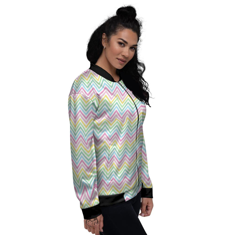 Zigzag Colorful Print Pattern Women's Bomber Jacket-grizzshop