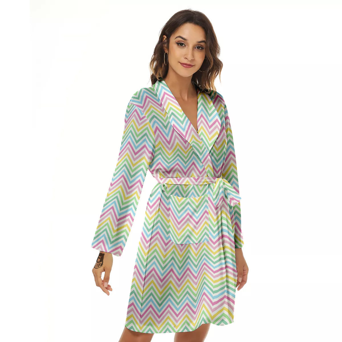Zigzag Colorful Print Pattern Women's Robe-grizzshop