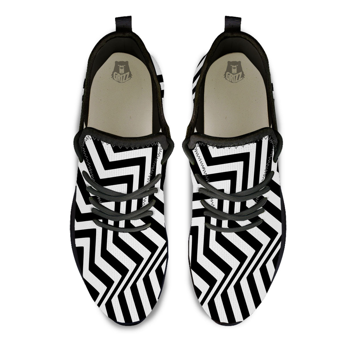 Zigzag Dazzle White And Black Print Black Athletic Shoes-grizzshop