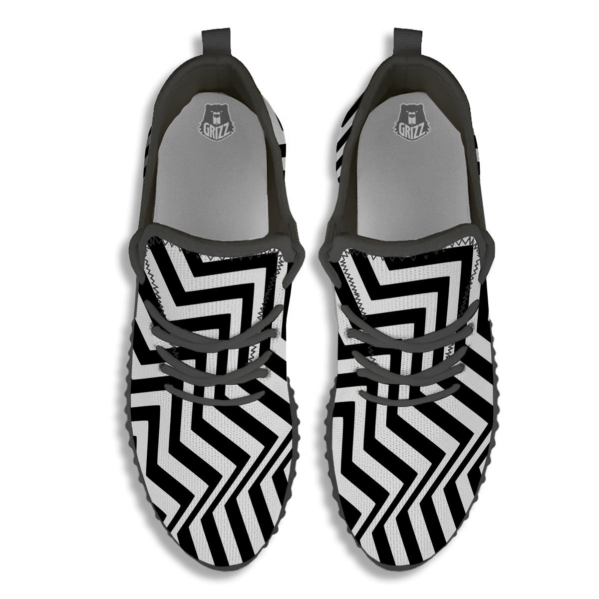 Zigzag Dazzle White And Black Print Black Walking Shoes-grizzshop