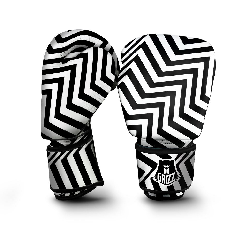 Zigzag Dazzle White And Black Print Boxing Gloves-grizzshop