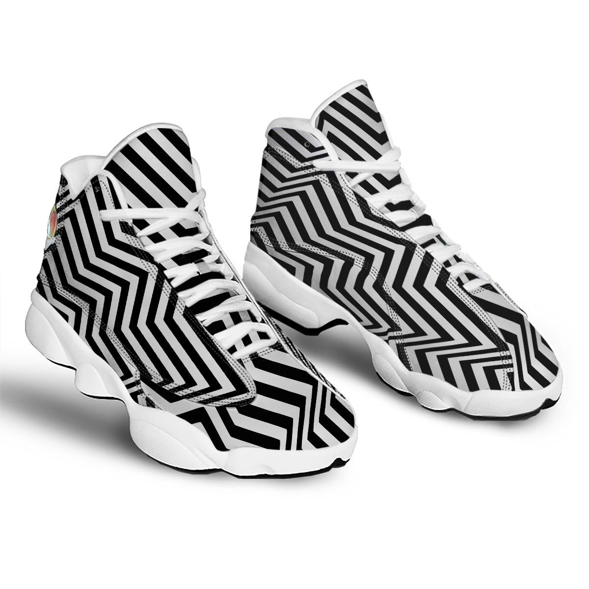 Zigzag Dazzle White And Black Print White Basketball Shoes-grizzshop