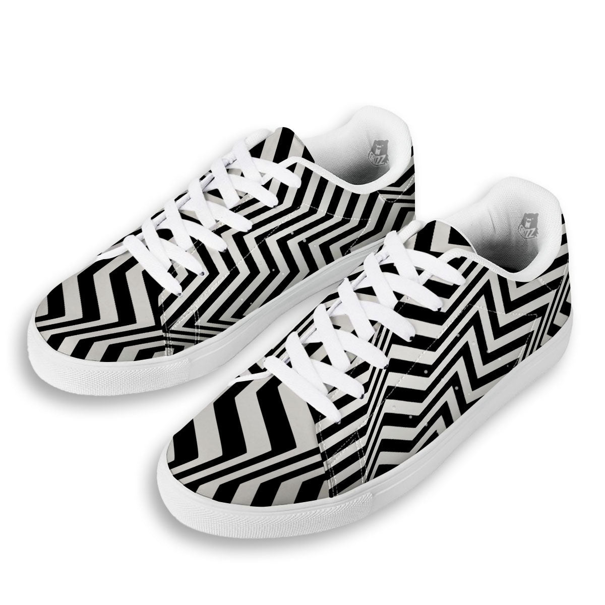 Zigzag Dazzle White And Black Print White Low Top Sneakers-grizzshop