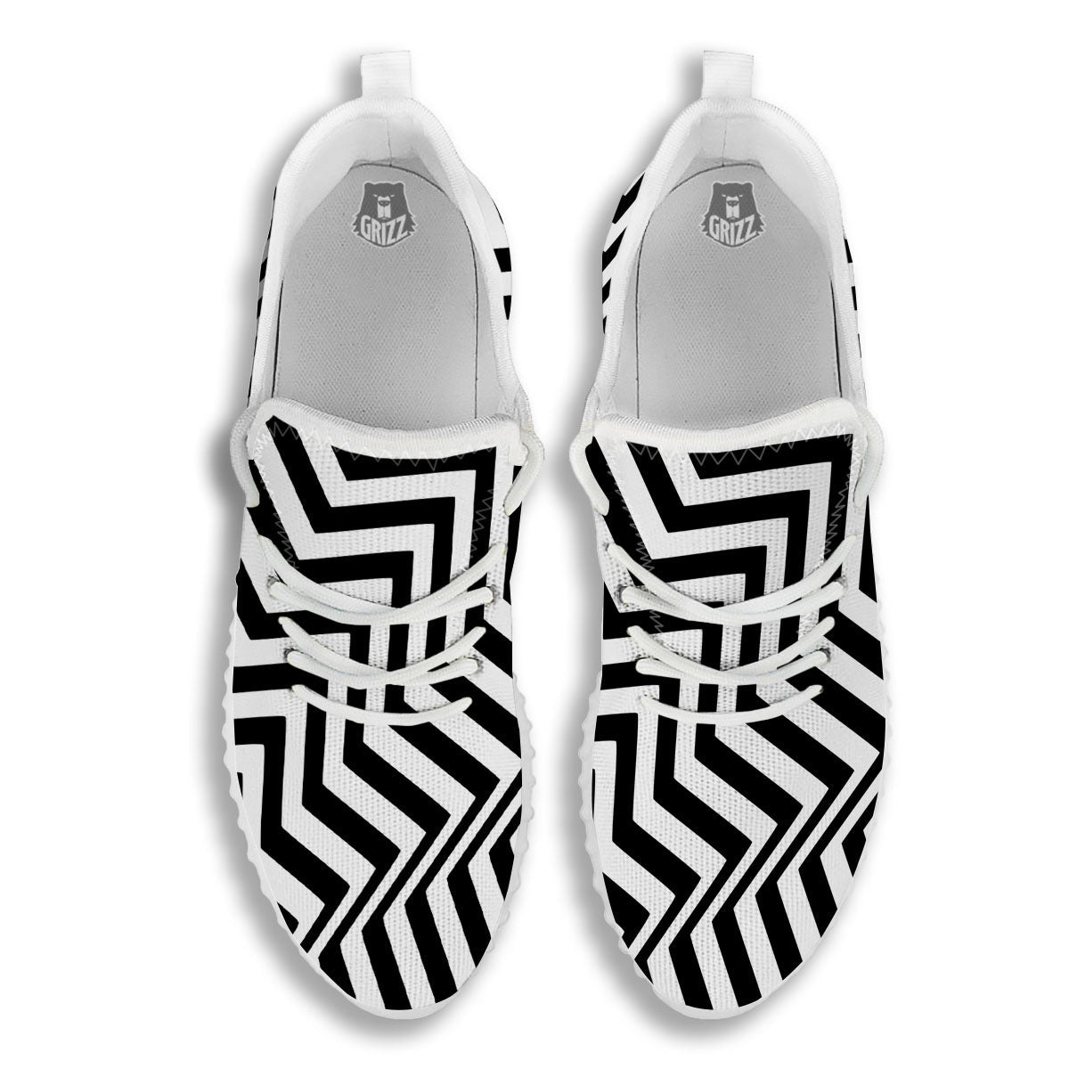 Zigzag Dazzle White And Black Print White Walking Shoes-grizzshop