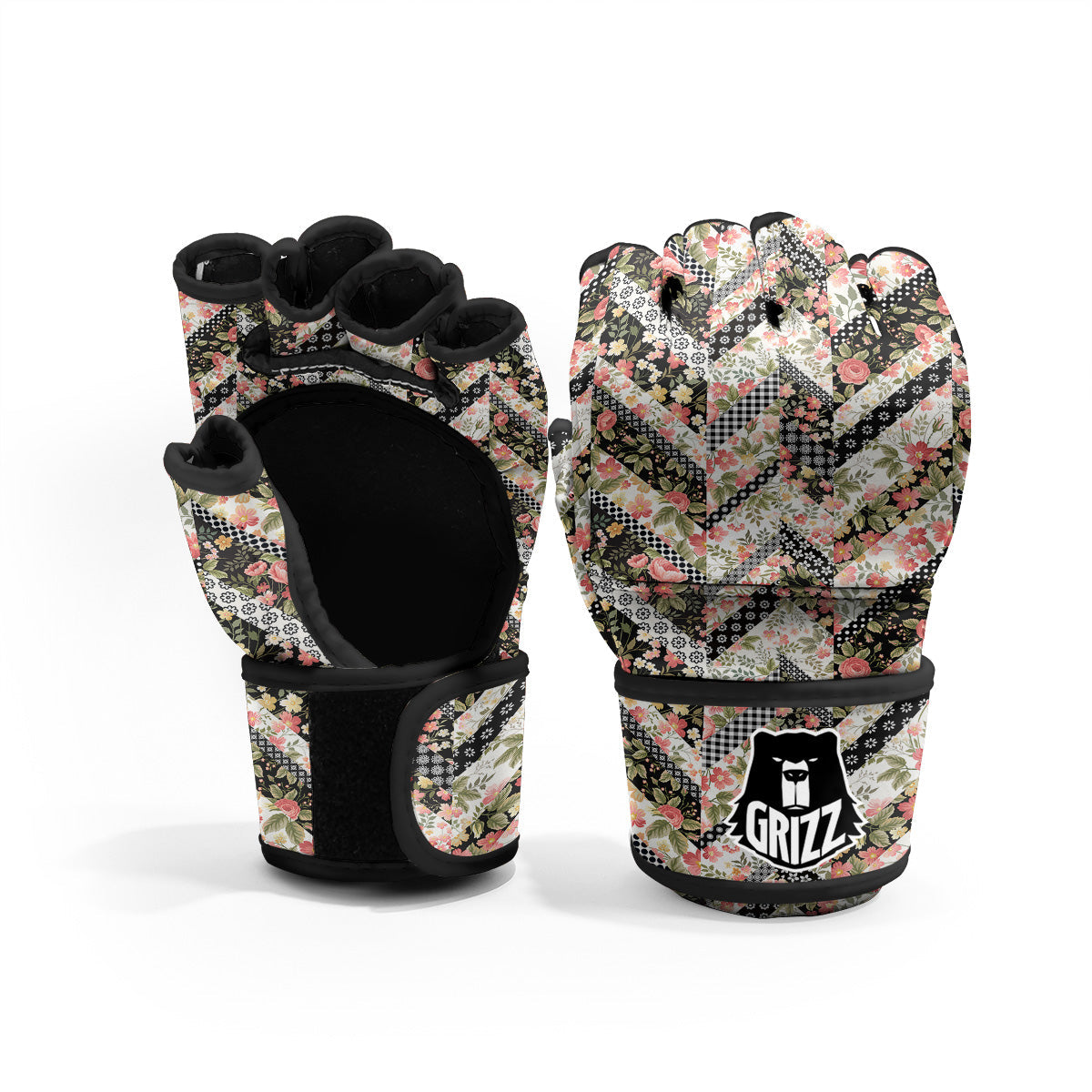 Zigzag Floral Patchwork Print Pattern MMA Gloves-grizzshop