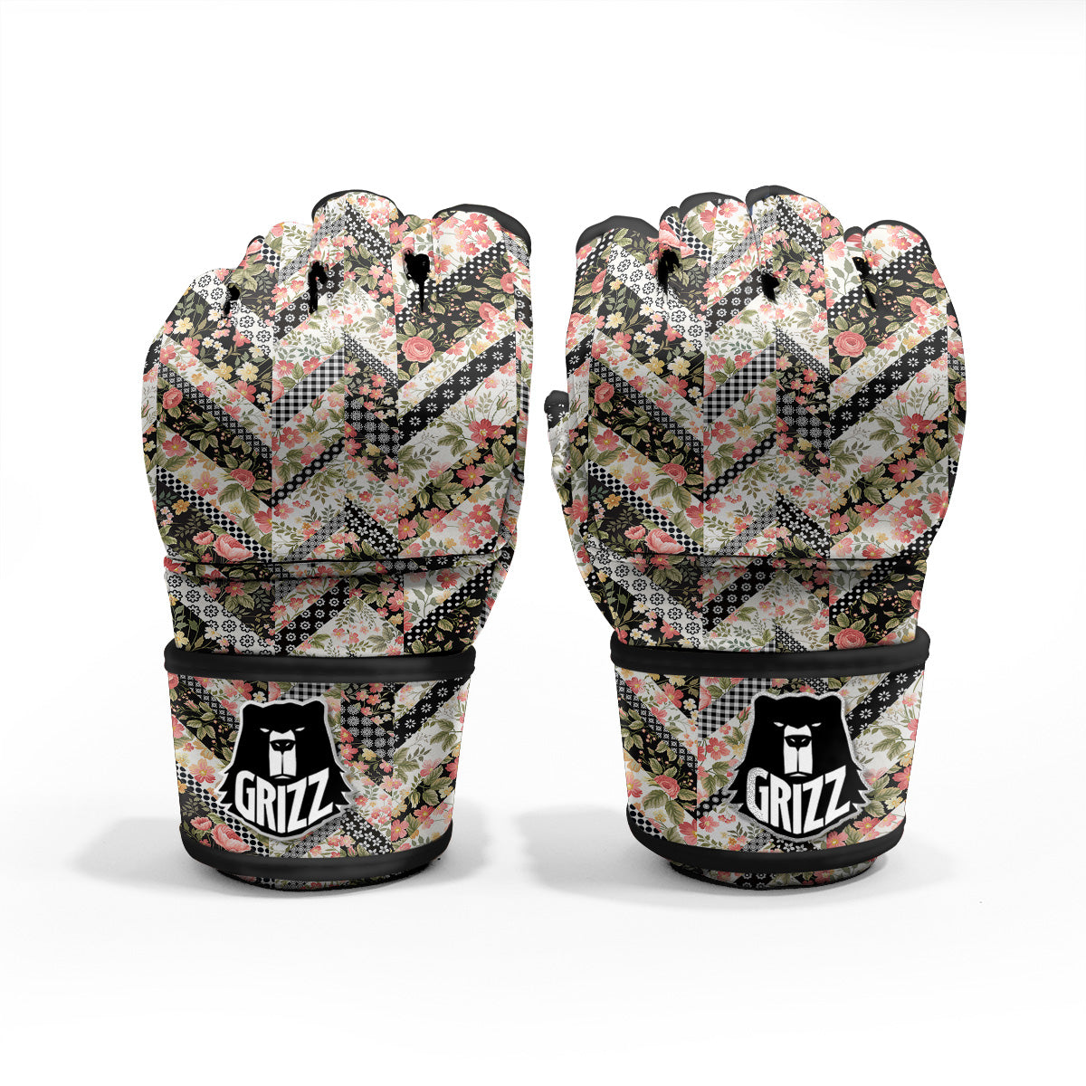 Zigzag Floral Patchwork Print Pattern MMA Gloves-grizzshop