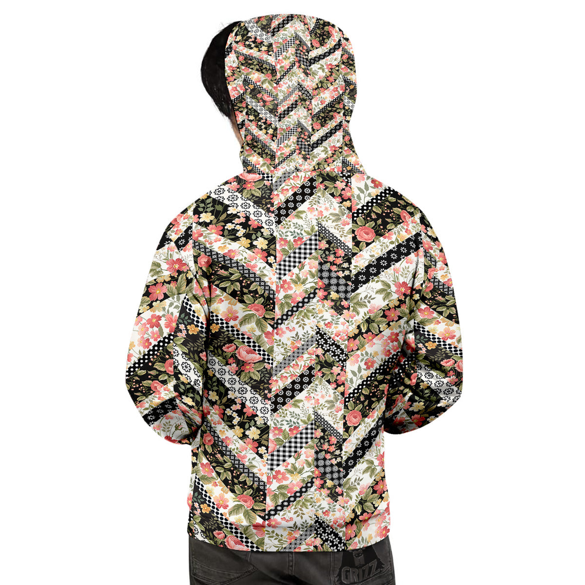 Zigzag Floral Patchwork Print Pattern Men's Hoodie-grizzshop