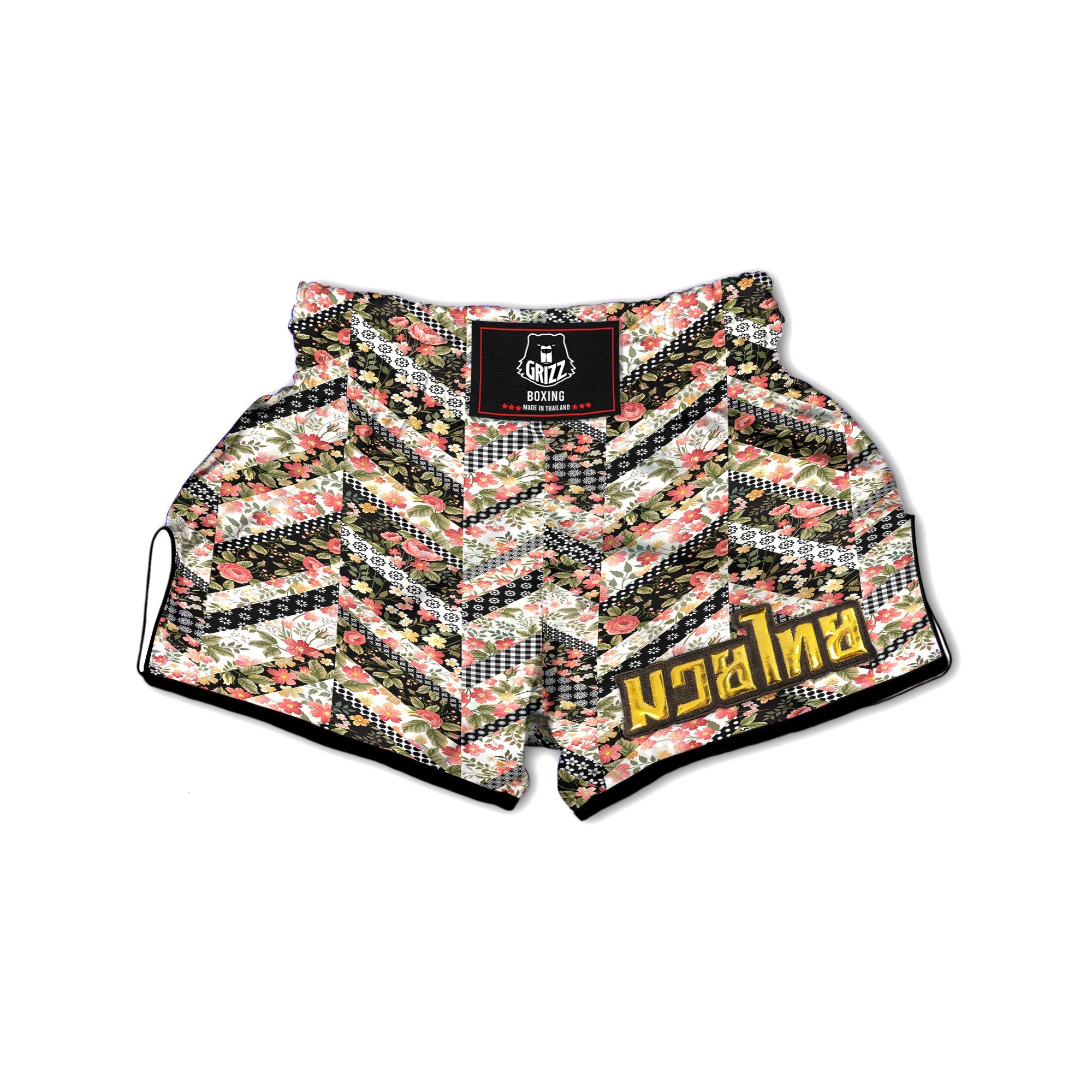 Zigzag Floral Patchwork Print Pattern Muay Thai Boxing Shorts-grizzshop