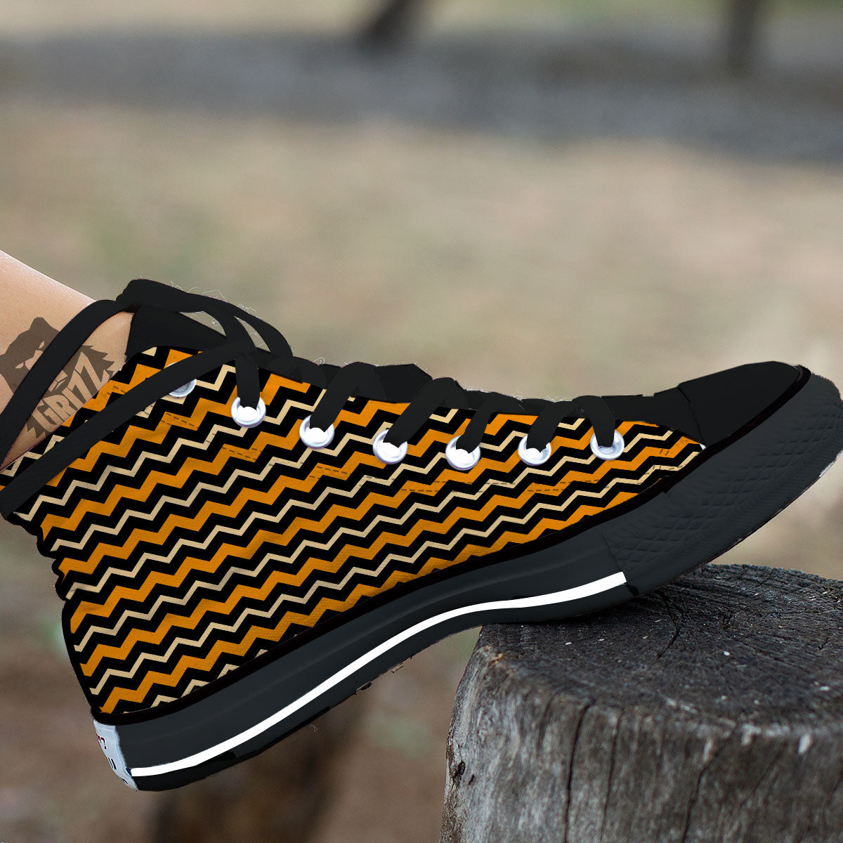 Zigzag Halloween Print Pattern High Top Shoes-grizzshop