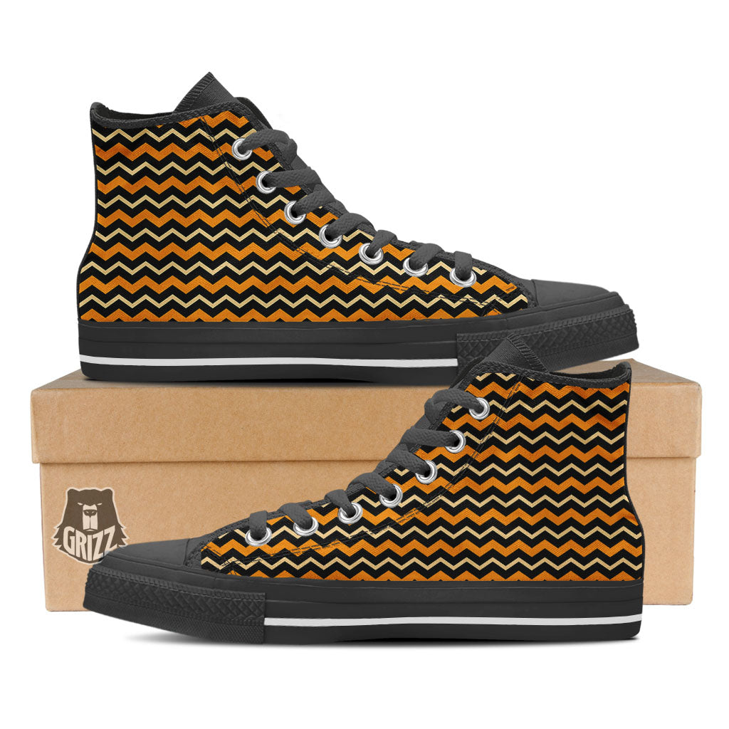 Zigzag Halloween Print Pattern High Top Shoes-grizzshop