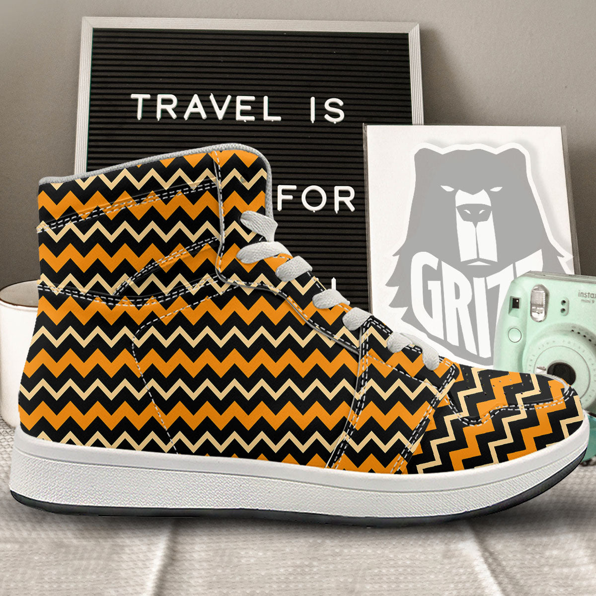 Zigzag Halloween Print Pattern High Top Sneakers-grizzshop
