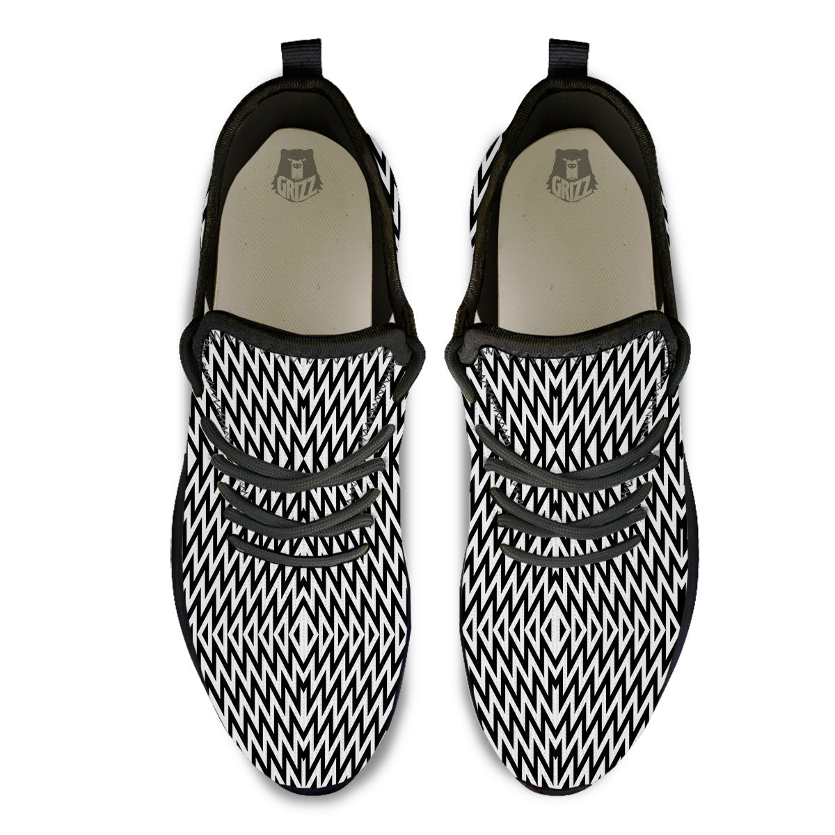 Zigzag Lines Black Print Pattern Black Athletic Shoes-grizzshop