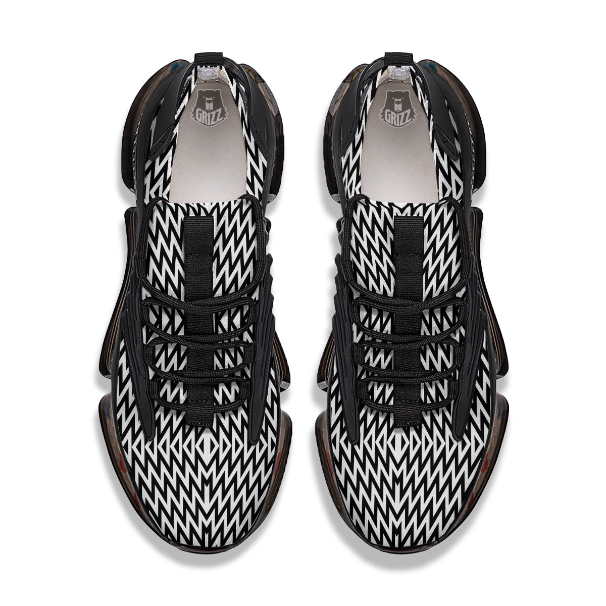 Zigzag Lines Black Print Pattern Black Gym Shoes-grizzshop