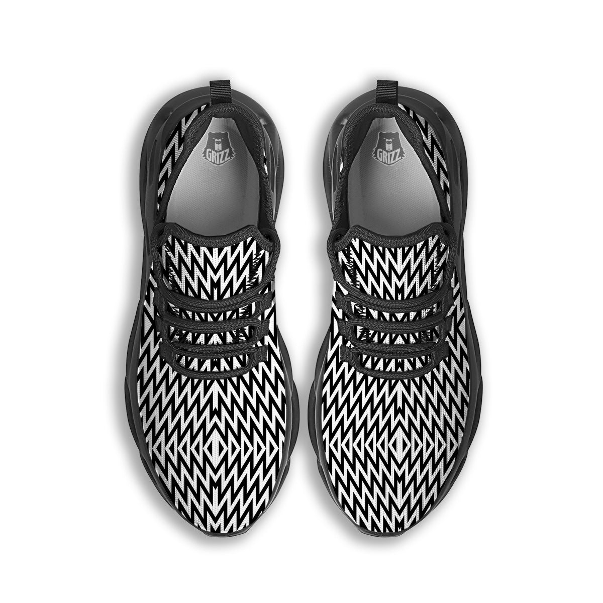 Zigzag Lines Black Print Pattern Black Running Shoes-grizzshop