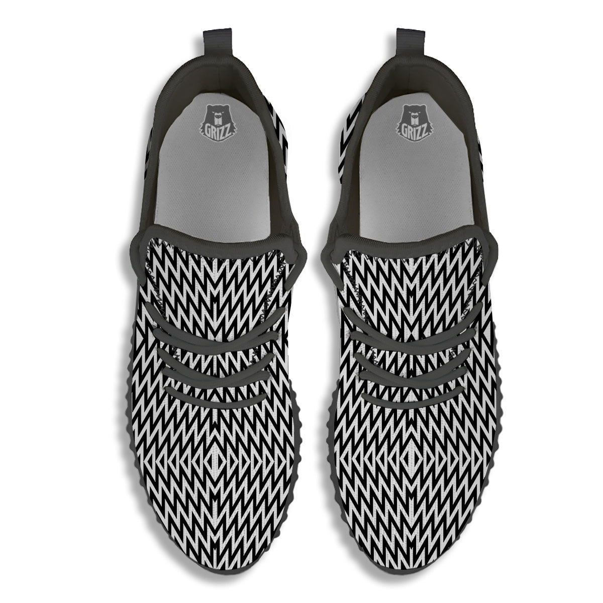 Zigzag Lines Black Print Pattern Black Walking Shoes-grizzshop