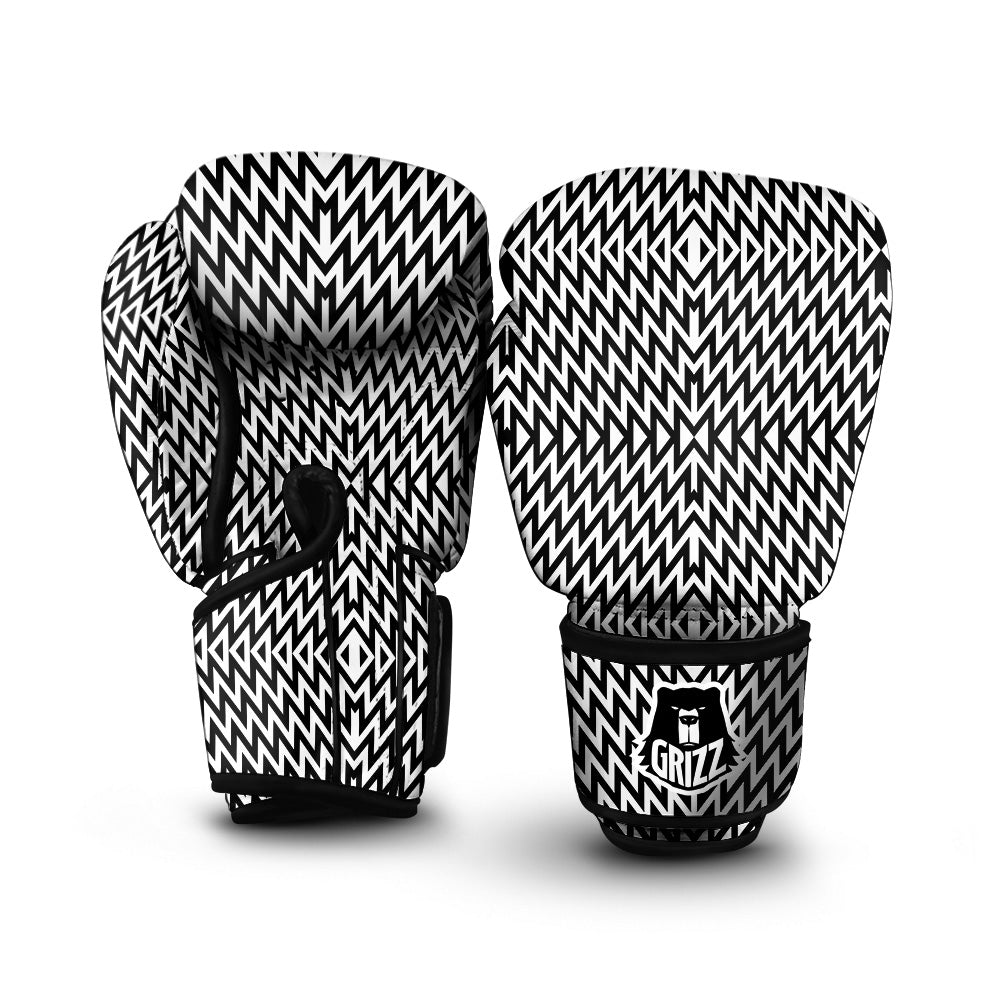 Zigzag Lines Black Print Pattern Boxing Gloves-grizzshop