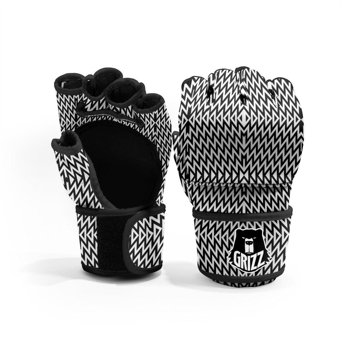 Zigzag Lines Black Print Pattern MMA Gloves-grizzshop