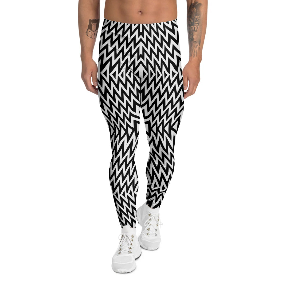 Zigzag Lines Black Print Pattern Men's Leggings-grizzshop