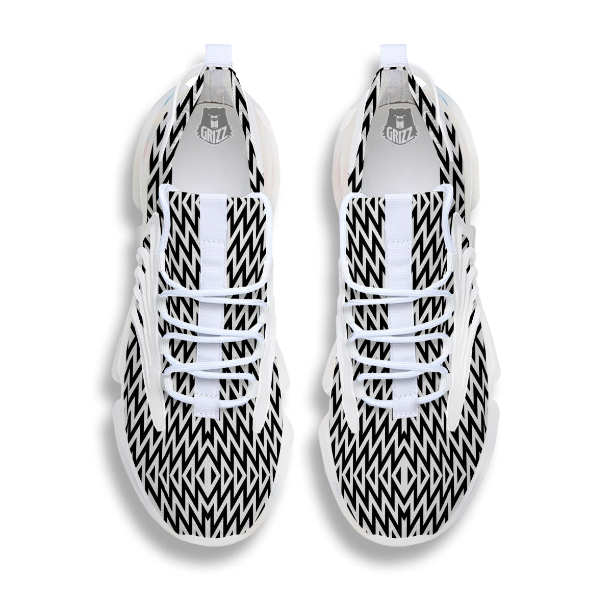 Zigzag Lines Black Print Pattern White Gym Shoes-grizzshop