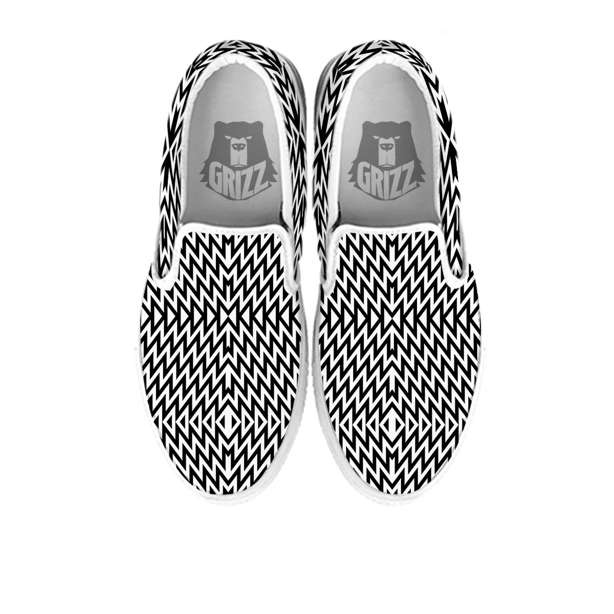 Zigzag Lines Black Print Pattern White Slip On Shoes-grizzshop